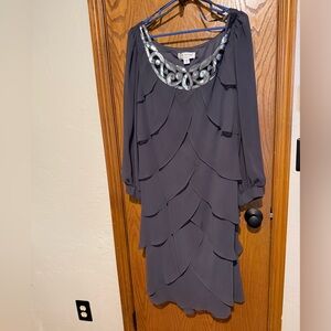 J.R. Nites by Carol Lin Elegant Gray Dress with sequins at neckline.